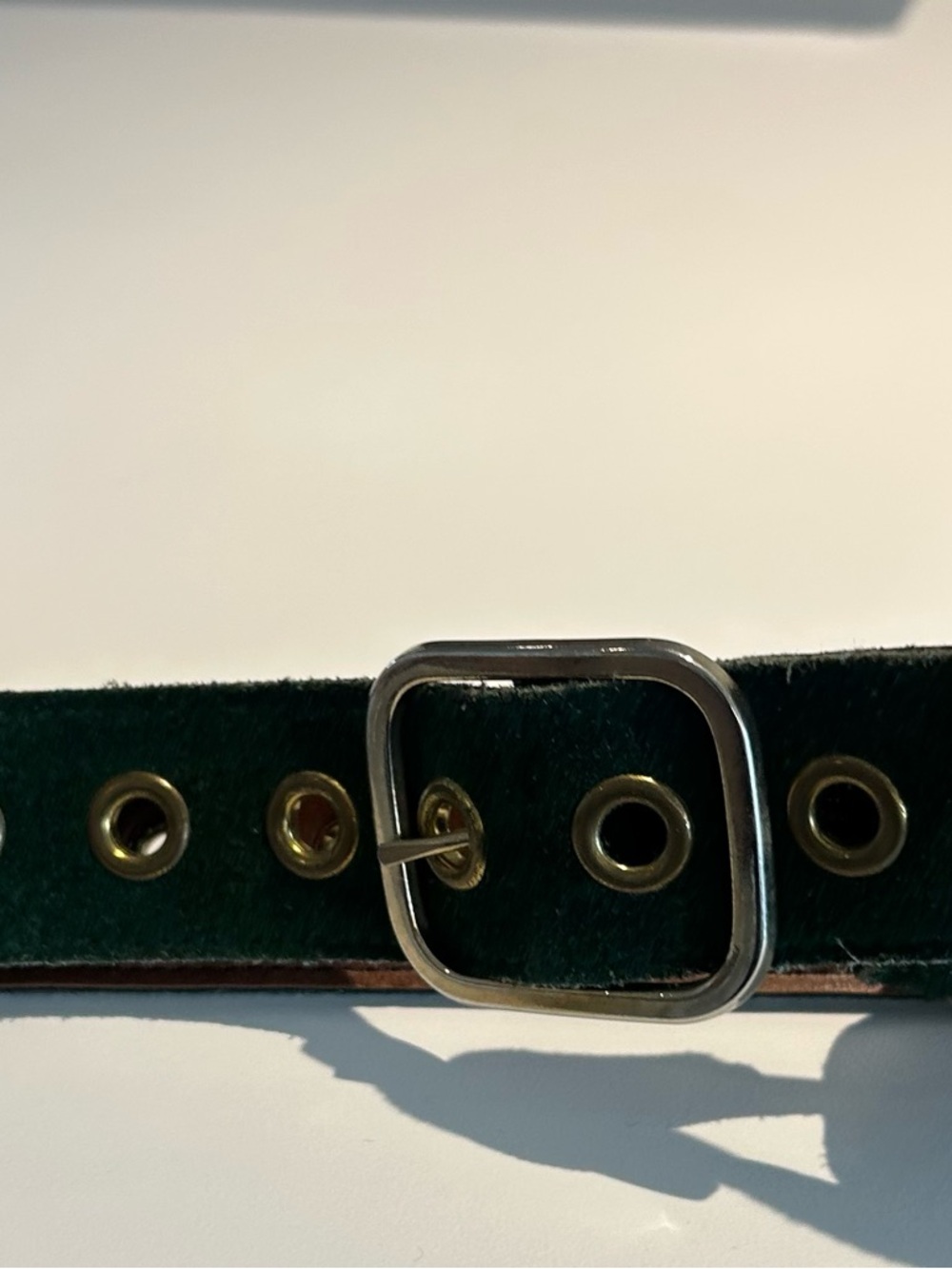 Green Vintage Suede Grommet Belt with Gold Buckle